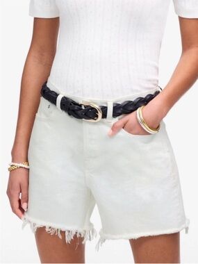 Madewell NWT Brynn Long Denim Shorts Size 27 High Rise Raw Hem Button Fly White